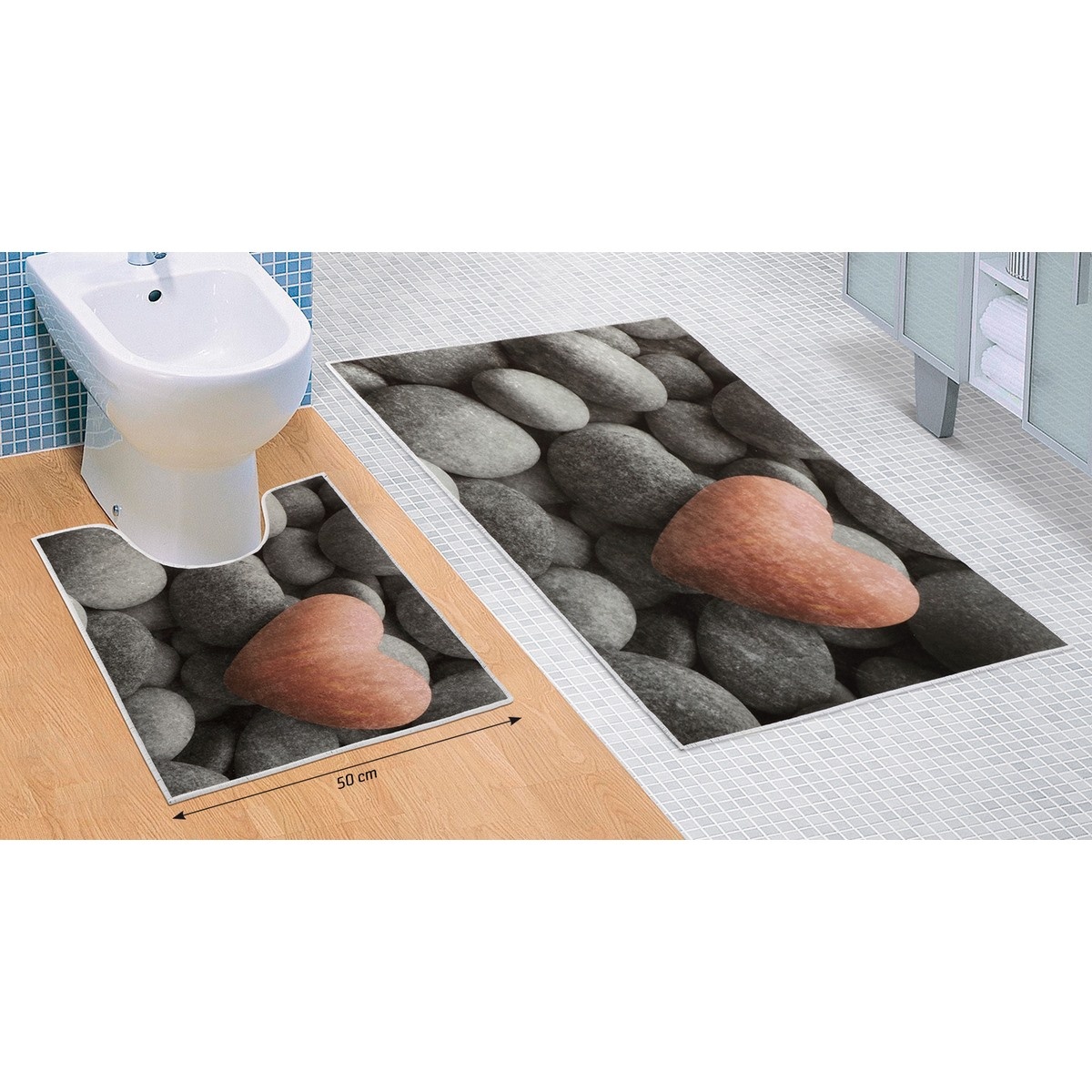 Levně Bellatex Sada koupelnových předložek Tmavé kameny 3D, 60 x 100 cm, 50 x 60 cm