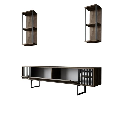 Chrome Walnut and Black TV-állvány polcokkal