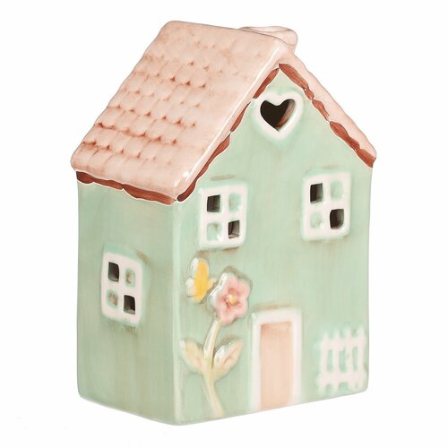 Căsuță din ceramică cu LED, 10 x 7 x 14 cm,primăvară, verde închis