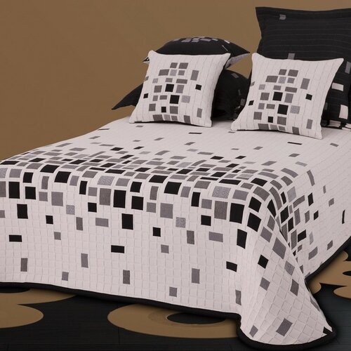 Cuvertură de pat Derby alb-negru, 240 x 260 cm + 2 buc. 40 x 40 cm