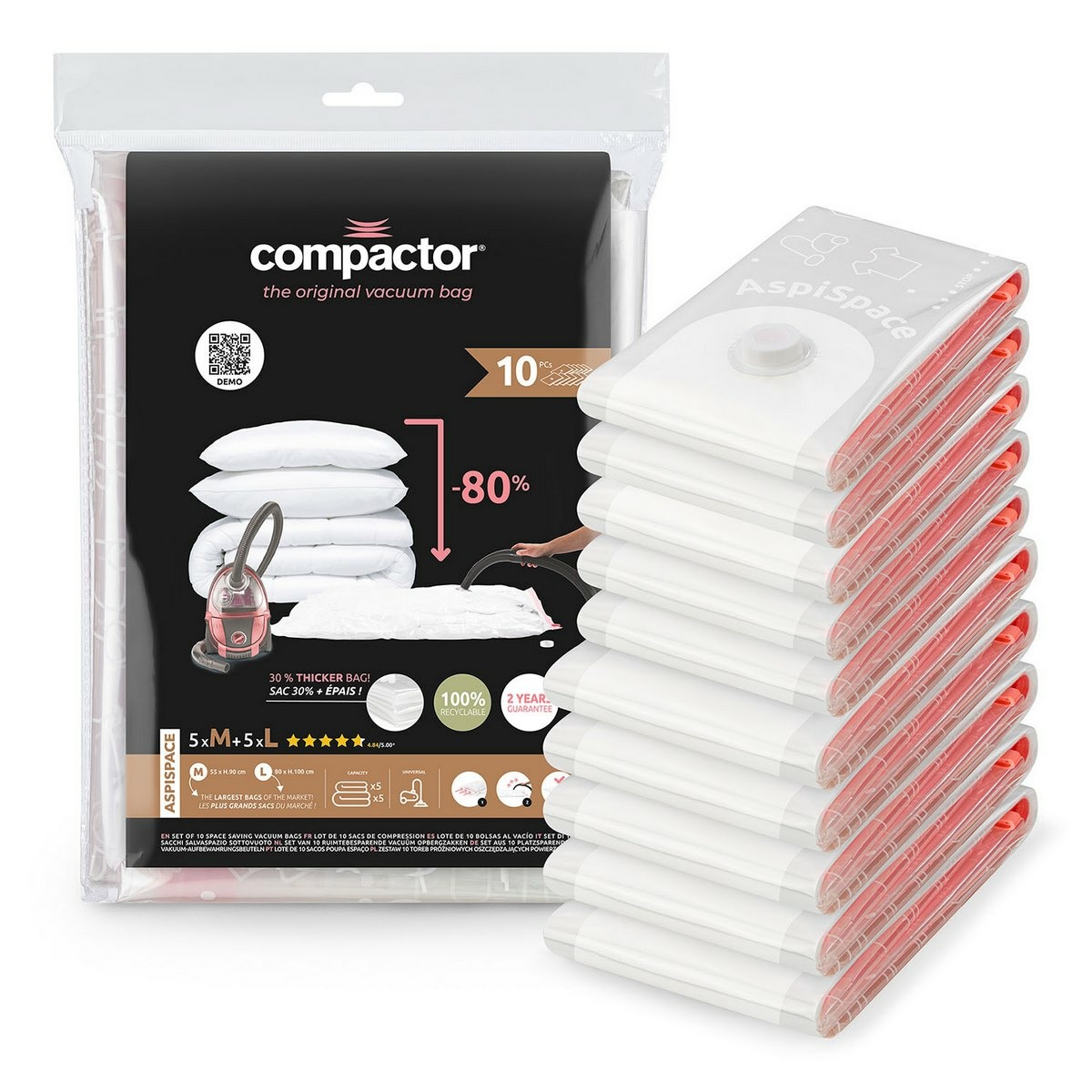 Compactor vákuum tárolózsák készlet Bag Aspispace, 10 db-os