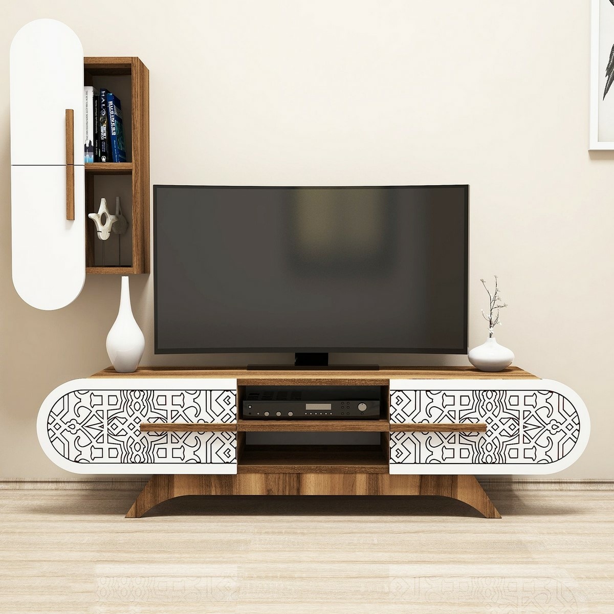 Televízny stolík so skrinkou Defne White and Walnut
