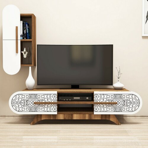 Stolik pod telewizor z szafką Defne White and Walnut