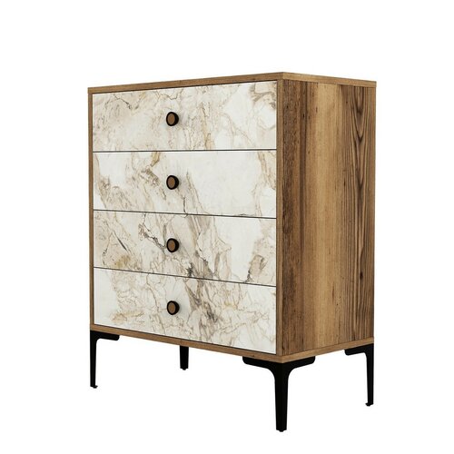 Komoda Lizbon White and Walnut