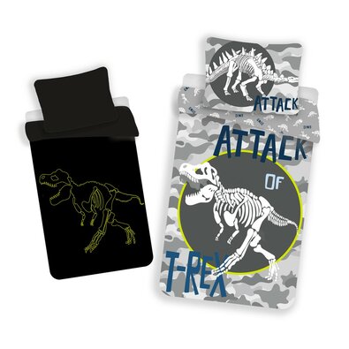 Bombažna posteljnina T-rex svetleča, 140 x 200 cm,70 x 90 cm