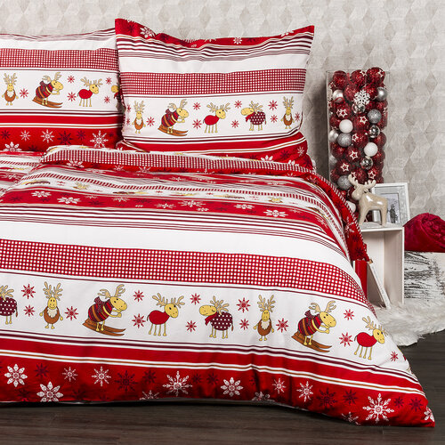 Lenjerie pat Crăciun 4Home Renii, din flanelă, 160 x 200 cm, 70 x 80 cm