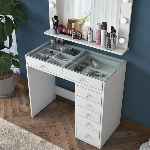Schminktisch Verona White mit Glasplatte