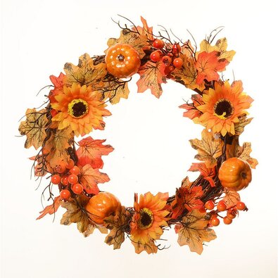 Coroniță de toamnă cu frunze de arțar, dovleceiși bobițe, diam. 35 cm
