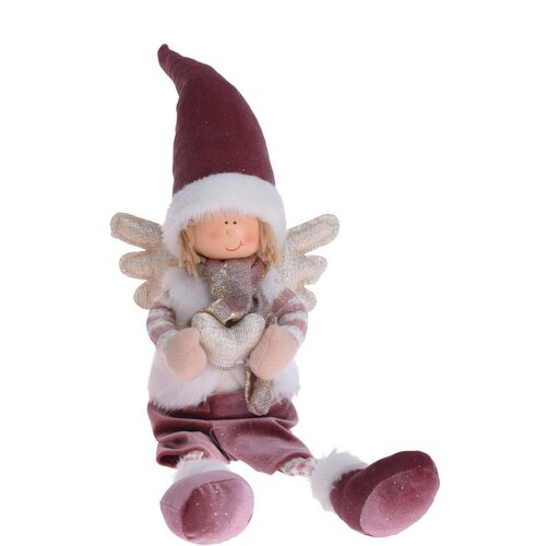 Vánoční sedící andělíček s čepicí, 60 cm, fialová