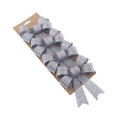 Zestaw ozdobnych kokardek srebrnych, 10 x 13 cm, 4szt.