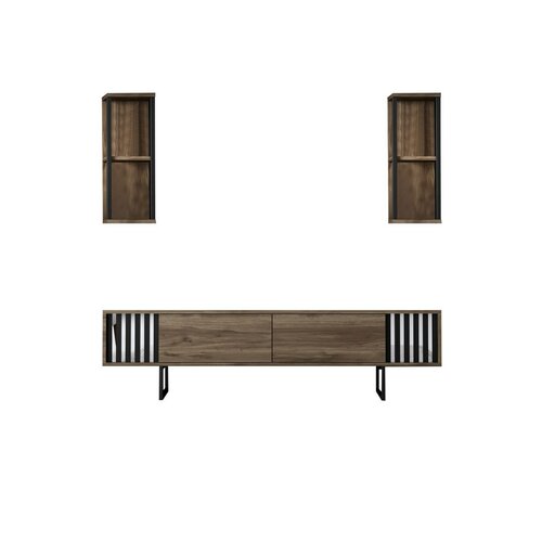Chrome Walnut and Black TV-állvány polcokkal