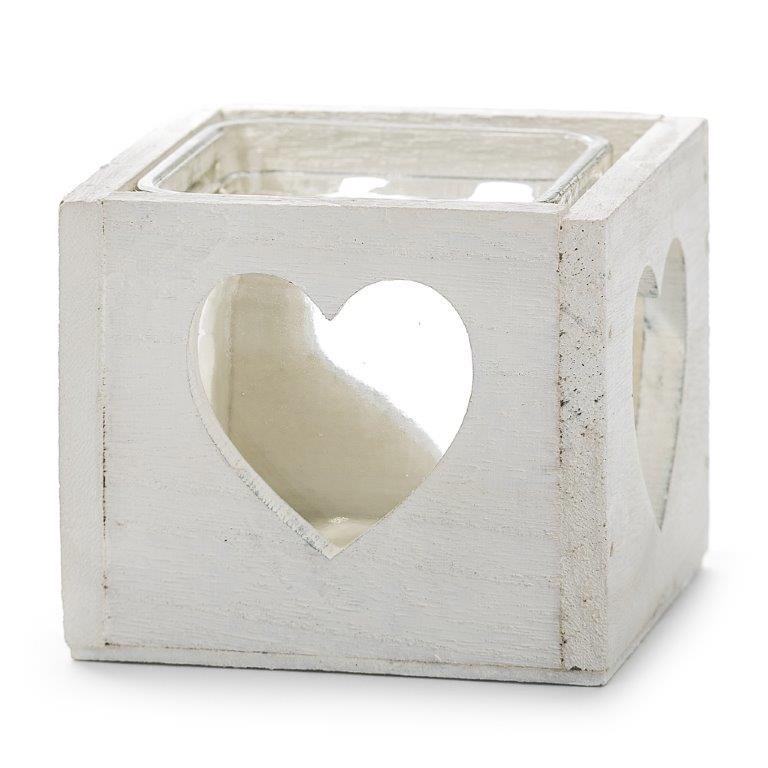Drevený svietnik srdce biela, Dakls