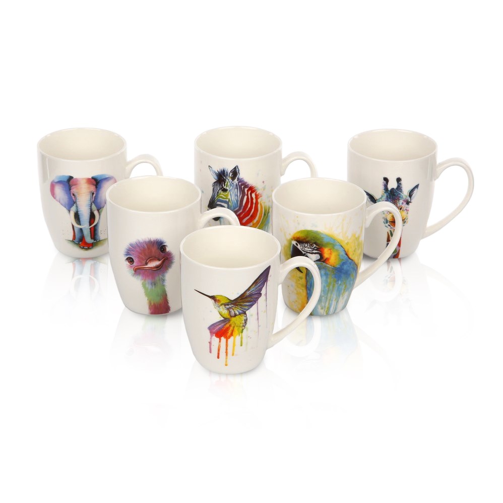 Sada porcelánových hrnčekov Color Animals, 320 ml, 6 ks