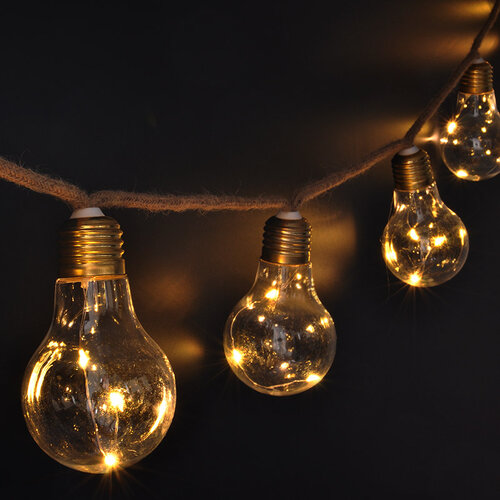 Solight LED dekorativní žárovky na přírodním provazu, 10x žárovka, 30 LED, 180 cm, časovač 3x AA