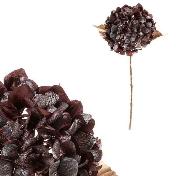 Umelá rezaná Hortenzia, hnedá s pozlátením, 65 cm