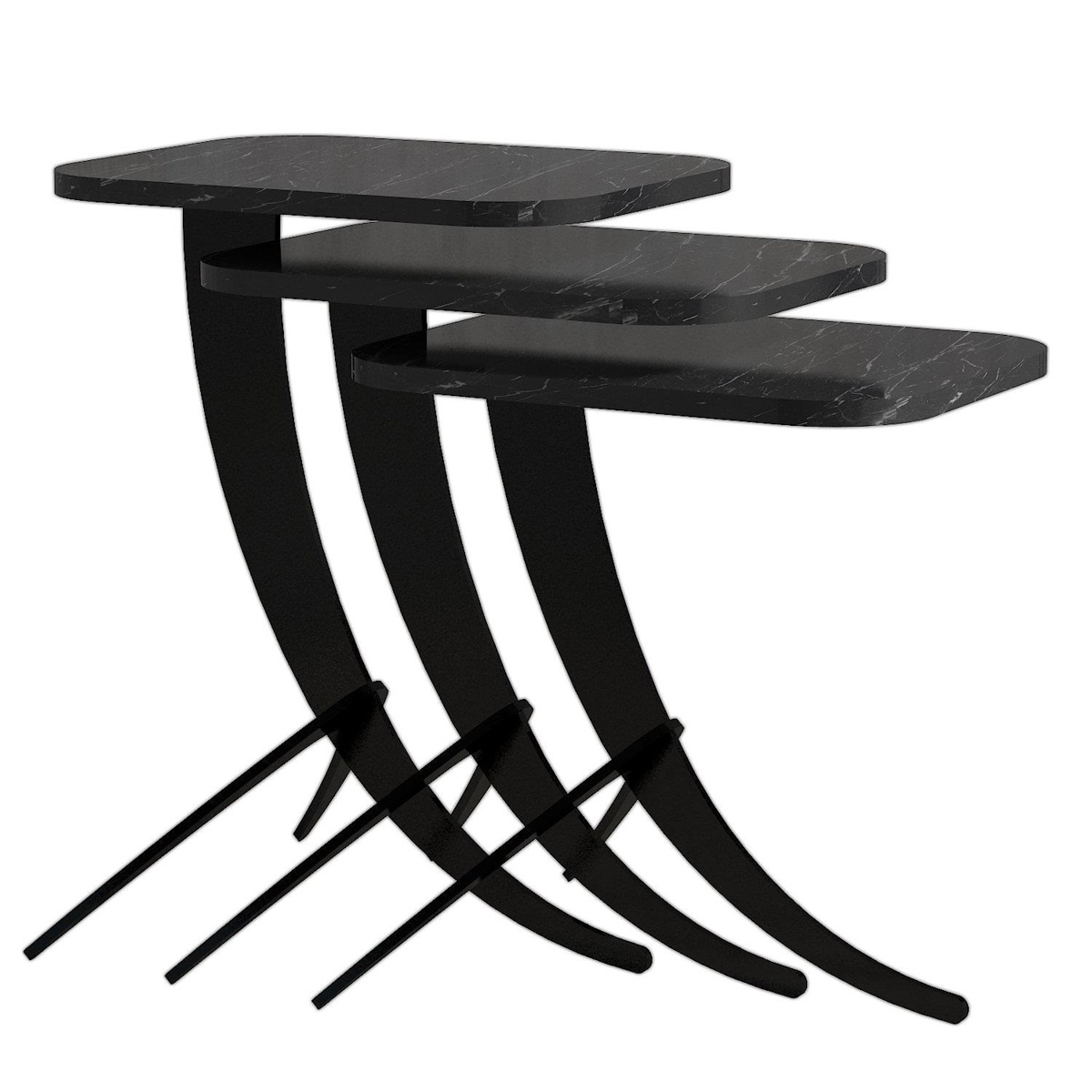 Odkládací stolek Pion Black Marble, 3 ks