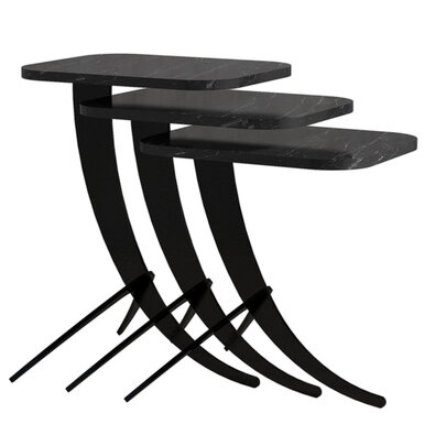 Odkládací stolek Pion Black Marble, 3 ks