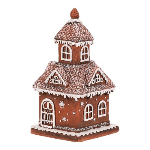 Vianočná dekorácia Domček perníkový, polyresin, LED, hnedá
