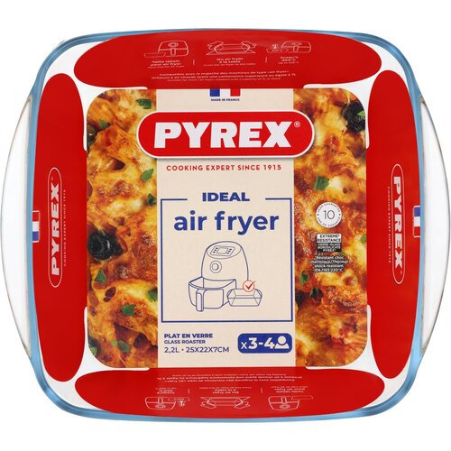 Pyrex Vas de sticlă pentru cuptor, pătrat, 2,2 l,25 x 22 x 7 cm