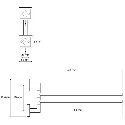 SAPHO XQ405 X-Square dupla törülközőtartó,forgatható, 42 cm, króm