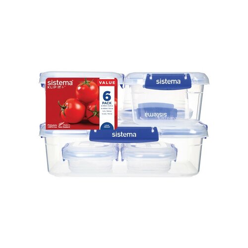 Sistema Set de 6 cutii etanșe pentru alimente KLIP IT PLUS, 2x180 ml, 2x400 ml, 1x1 l și 1x2,2 l