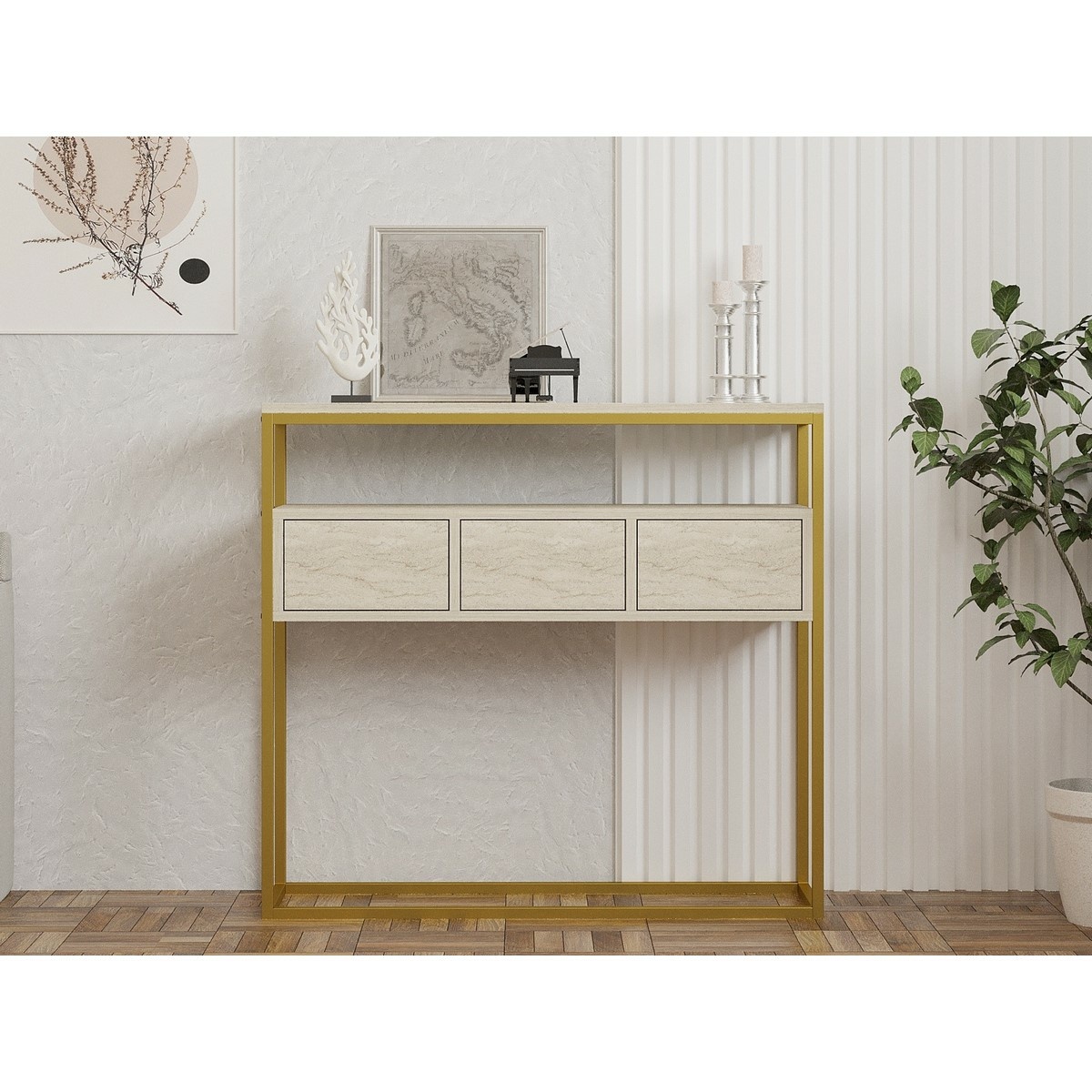 Odkladací stolík Guarda Travertine and Gold
