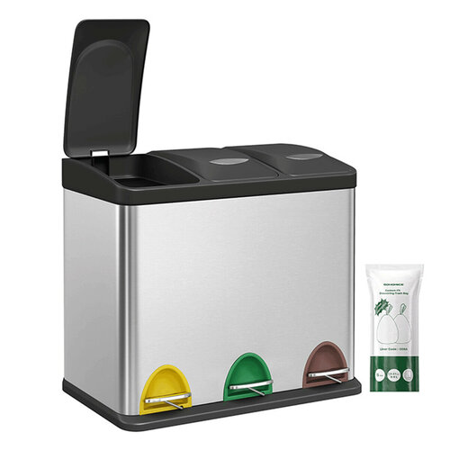 Nerezový odpadkový koš na tříděný odpad 3 × 8 l,