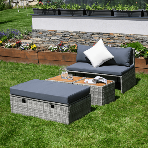Garten-Rattanset DEBRA, grau/natur/cremefarben