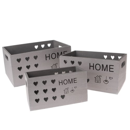 Holzkisten-Set „Home“, 3 Stück, grau