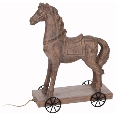 Dekoračný ťahací kôň na kolieskach hnedá, 28 cm