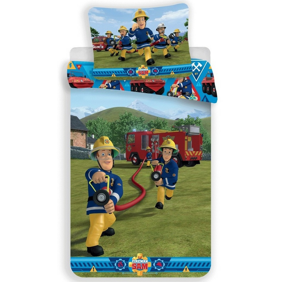 Poza Lenjerie de pat pentru copii Pompierul Sam in actiune, 140 x 200 cm, 70 x 90 cm