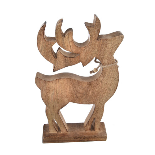 4Home Dekorace z mangového dřeva Snowflake Deer, 33 cm
