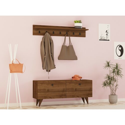 Cuier de perete cu dulap pentru pantofi Rupa Walnut