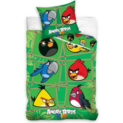 Detské bavlnené obliečky Angry Birds Green, 140 x 200 cm, 70 x 80 cm