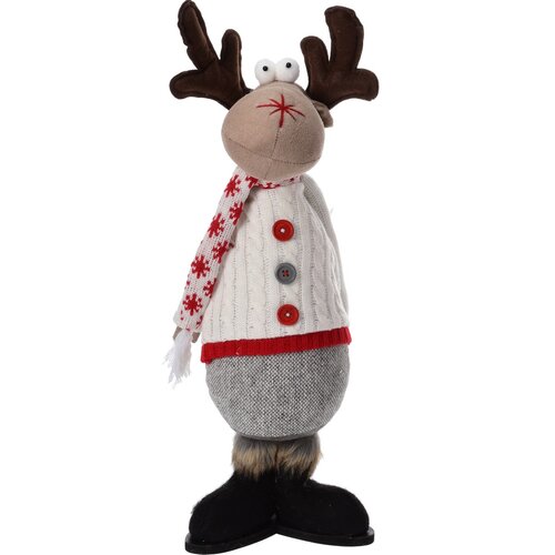 Karácsonyi rénszarvas fehér pulóverben, 43 cm