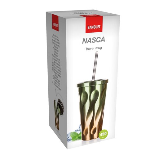 Banquet NASCA duplafalú utazóbögre 450 ml ,szívószállal, zöld-réz színű