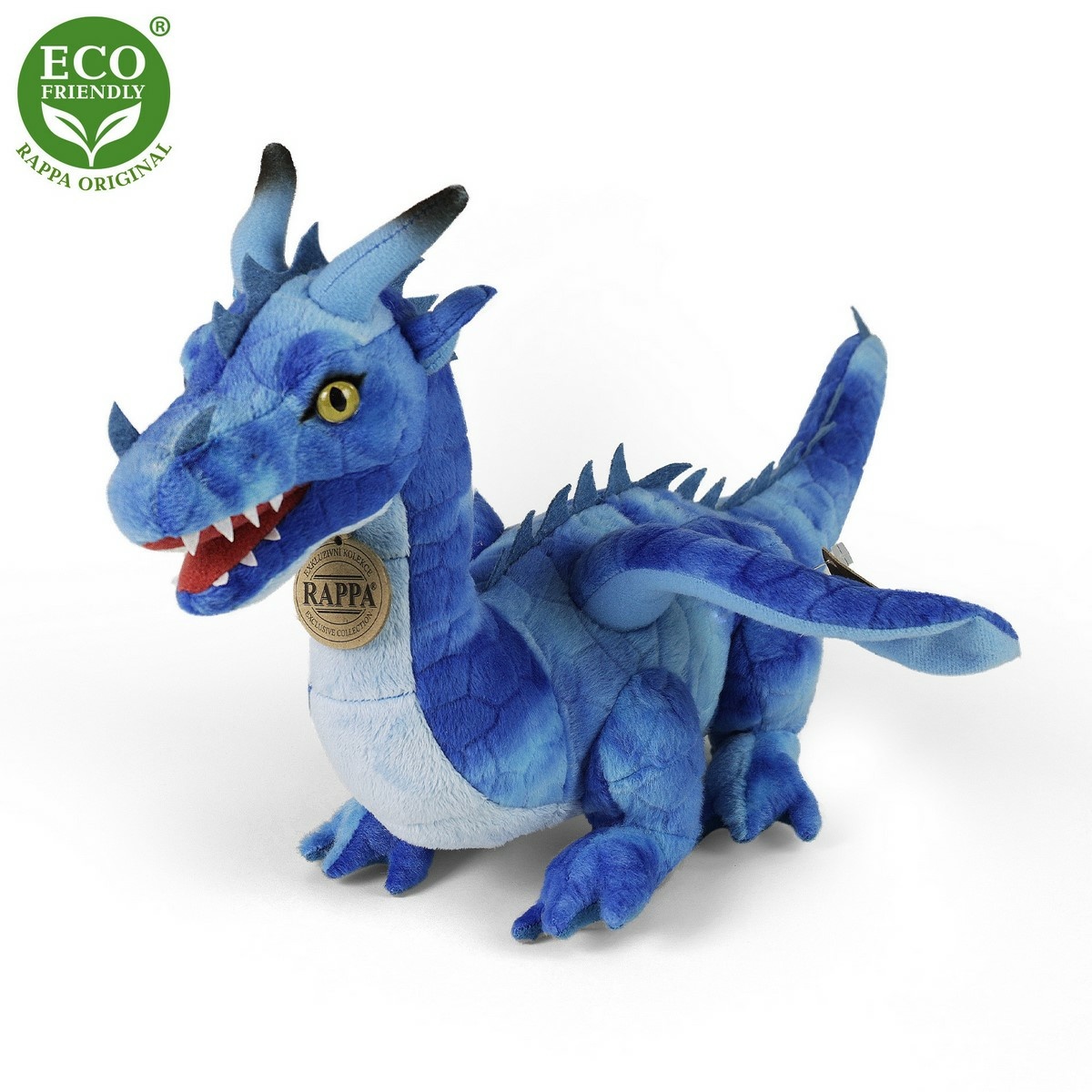 Jucărie pluș Rappa dragon albastru, 40 cm ECO-FRIENDLY
