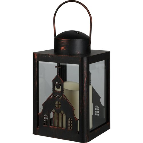 Laterne mit LED-Kerze Church Schwarz, 10 x 16 x 10 cm
