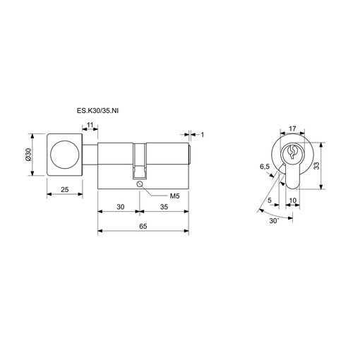 Циліндр Richter ES.K30/35.NI з ручкою K30+35 мм, 6клавіш