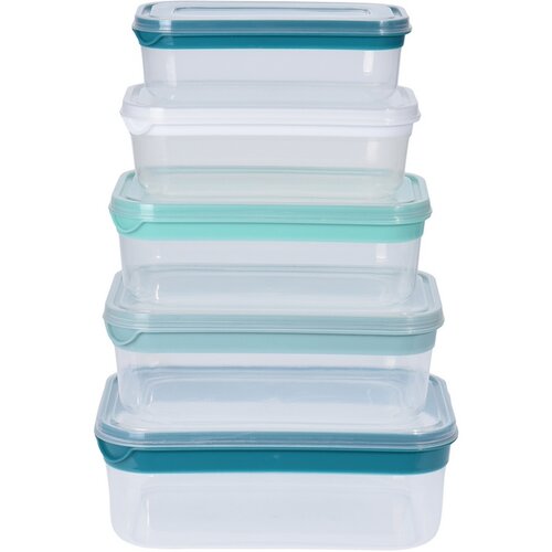 Set doze dreptunghiulare, 5 piese, din plastic, cu capac