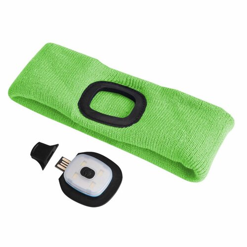 Bentiță cu lanternă Sixtol 180lm, alimentare USB, mărime uni, bumbac/PE, verde fluorescent