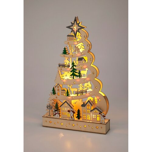 Vianočný svietiaci stromček, 15 LED, 27x6x45 cm, drevo