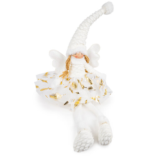 Dekoracja świąteczna Anioł siedząca dziewczynka LED, 60 cm, biały