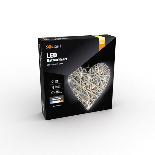 Solight LED ratanové srdce, 30x LED, 2x AA, 30 cm