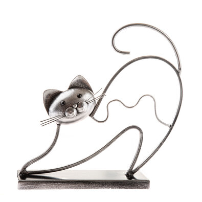 Pisică metalică în picioare, pe soclu, 28 cm