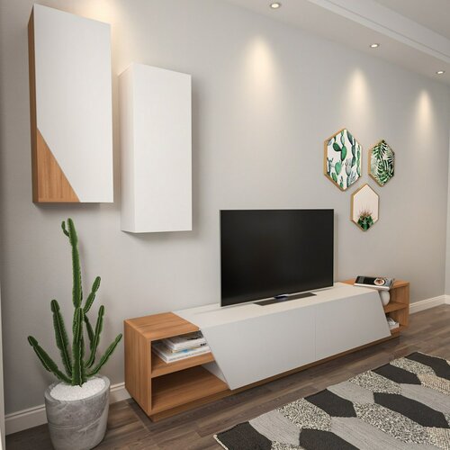 Zebra White and Teak TV-asztal szekrénnyel