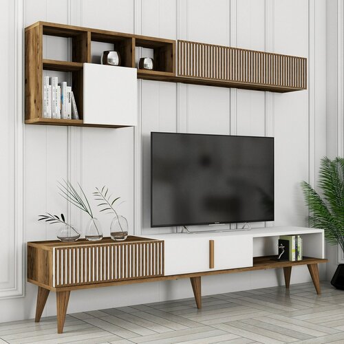 Ściana telewizyjna Milen Walnut and White