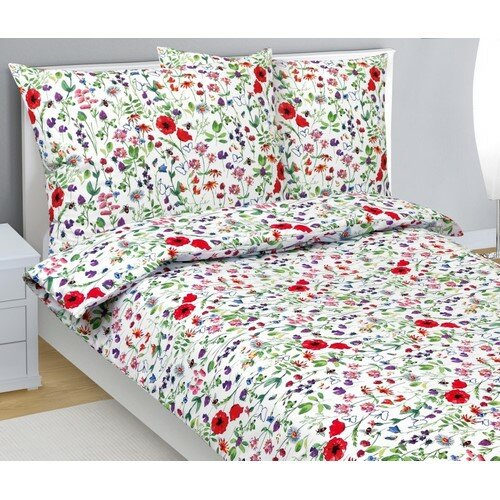 Bellatex Baumwollbettwäsche Mohnblumen rot, 140 x 200 cm, 70 x 90 cm