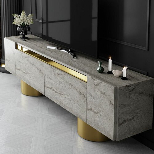 Stolik pod telewizor Bohem Travertine and Gold