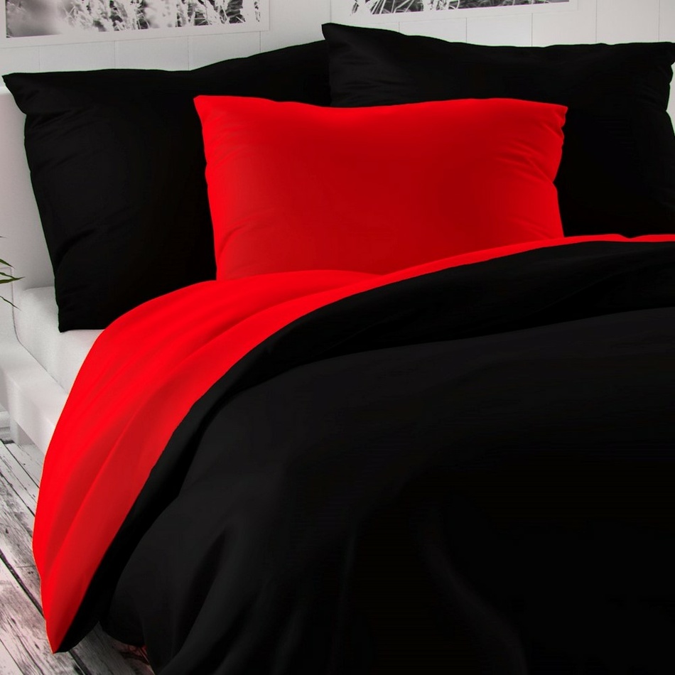 Saténové povlečení Luxury Collection červená / černá, 240 x 200 cm, 2 ks 70 x 90 cm